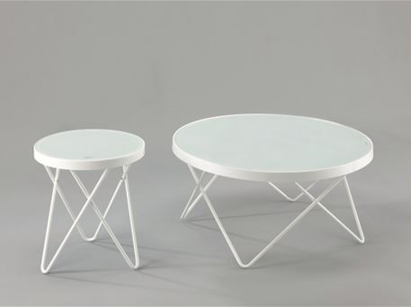 Basiola - White Round Coffee Table With Tempered Glass Top