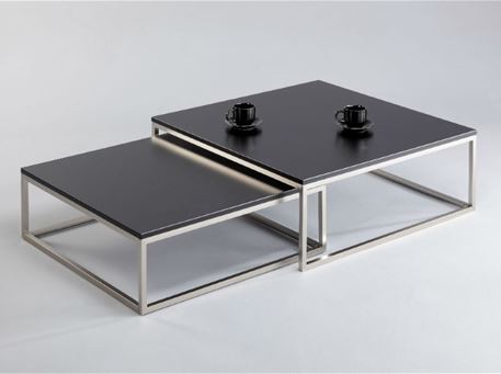 MAURIZIO - Center Table, Chrome Base, Black Wood Top, Set Of 2 Nesting Tables