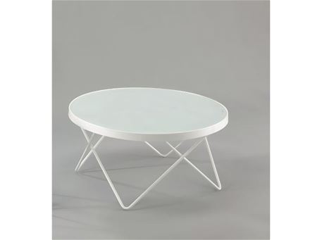 Basiola - White Round Coffee Table With Tempered Glass Top