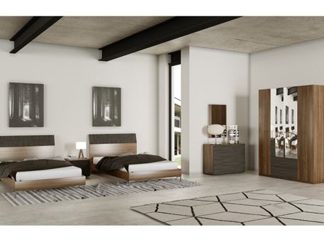 CARLOTTA - Grey And Walnut Single Bedroom Set