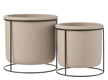 22779 - Cement flower pot on metal base taupe