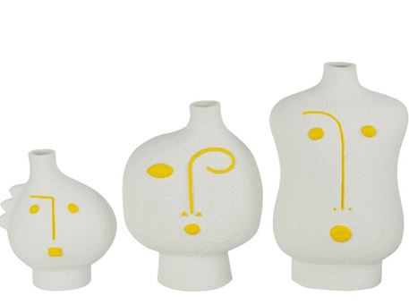 40434 -  Abstract face shaped vase set yellow.