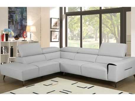 QUINCY - Grey fabric corner sofa with adjustable head rest