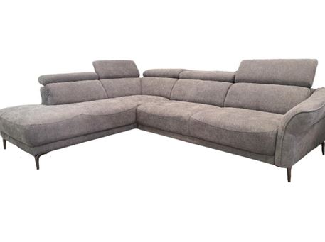 QUINCY - Grey fabric corner sofa with adjustable head rest