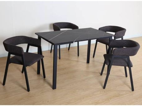 D03036 - Black dining table with matching chairs.