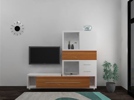 V111 - White and walnut colored tv cabinet.