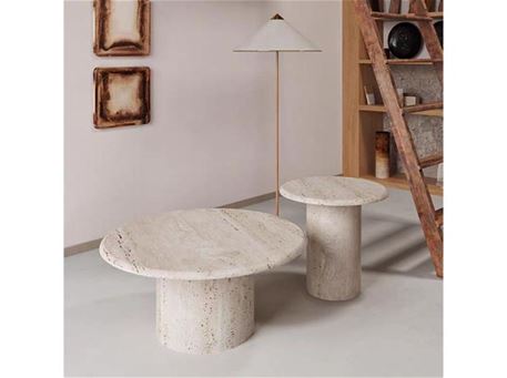 LC 258 - Travertine center table and side tables.