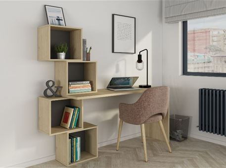 9180 - Light Oak Studying Desk With Storage Boxes