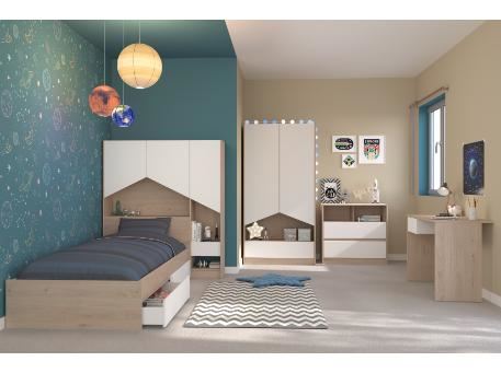 SHELTER  - White and oak colored kids bedroom set.