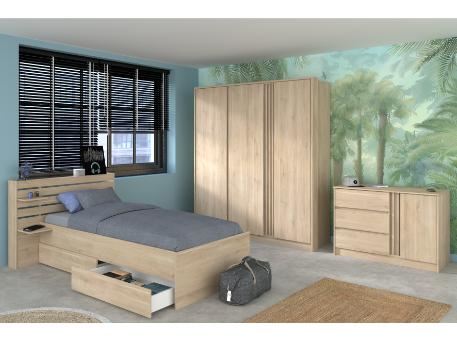 ESCALE - Simple oak colored bedroom set.